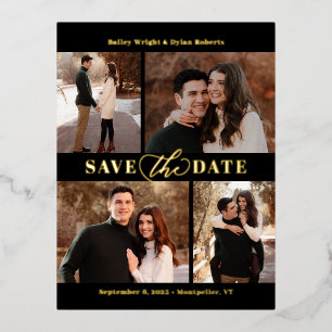 Verfijnde Collage FOIL Save The Date-ansichtkaart Folie Uitnodiging Briefkaart