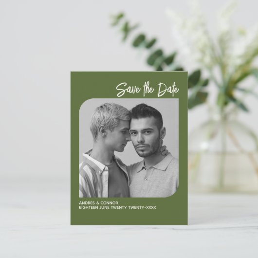 Verfijnde foto Bewaar de datum Groen Briefkaart (Staand voorkant)