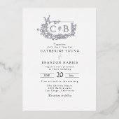 Verfijnde Geborstelde Monogram Bruiloft Folie Uitnodiging (Voorkant)