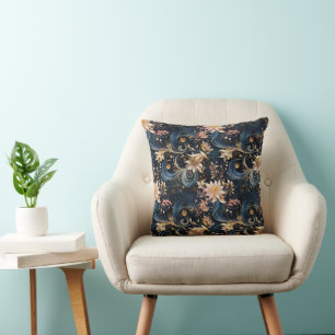 Verfijnde Gouden Bloemen Op Marineblauw Kussen