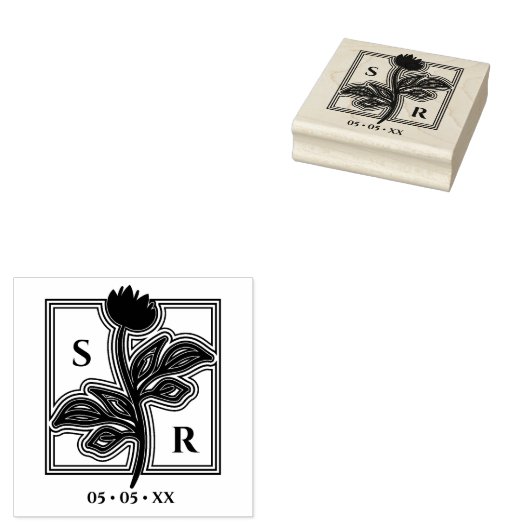 Verfijnde Initialen en datum van het huwelijk van Rubberstempel (Gestempeld)