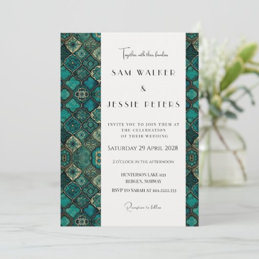Verfijnde Moderne Groene Patroon Bruiloft Kaart (Staand voorkant)