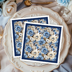 Verfijnde Navy Blauwe Bloemrijke Luxe Eettafel Servet