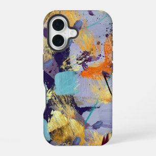 Verfijnde paarse, gouden en blauwe abstracte kunst iPhone 16 hoesje