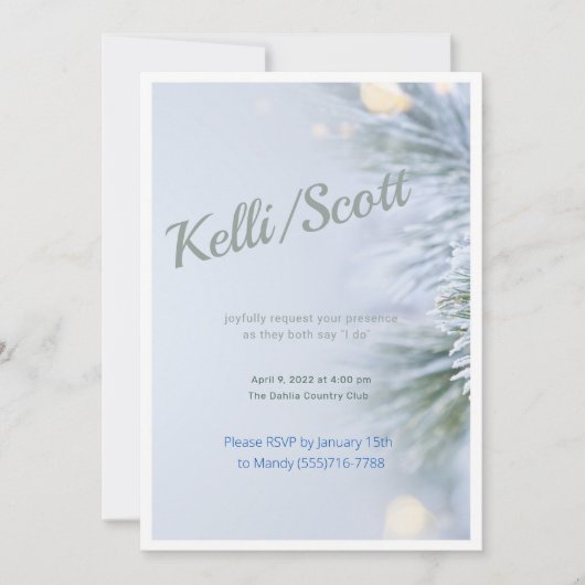 Verfijnde pine moderne winterbruiloft kaart (Voorkant)