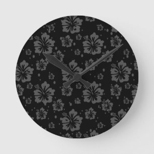 Verfijnde Plain Black Muted Floral Ronde Klok