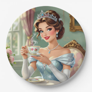 Verfijnde prinses met kroon elegante jurk papieren bordje