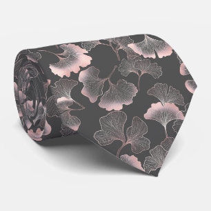 Verfijnde Roze Ginkgo Bladeren met Metallic Textuu Stropdas