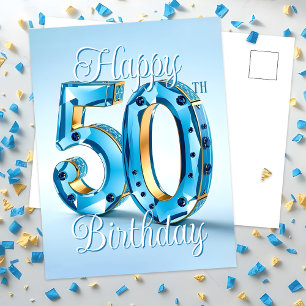 Verfijnde saffier en gouden 50ste verjaardag briefkaart