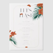 Verfijnde Tropische Bloemen Bruiloft Menu Vellum Uitnodigingen (Voorkant)