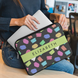 verfkwast, kleurrijke penseelstreken, Jouw naam Laptop Sleeve