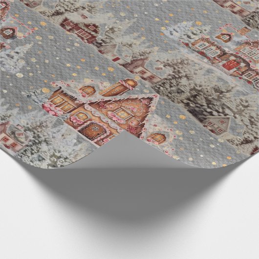 Verfraaide Kerst Huizen in Sneeuw Staal Grijs Cadeaupapier (Hoek)