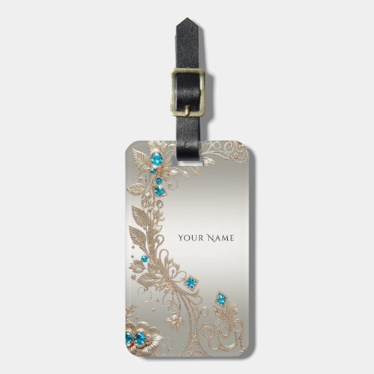 Verfraaien Gold Blue Stones Bagagelabel (Voorkant verticaal)