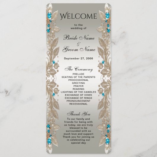 Verfraaien Gold Blue Stones Wedding Program Programma (Voorkant)