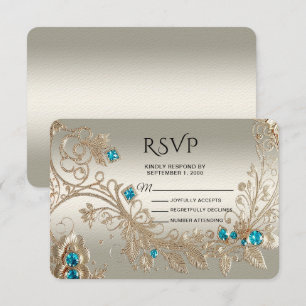 Verfraaien Gouden Blauwe Stenen RSVP-kaart RSVP Kaartje