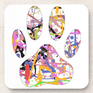 Verfspat Hond Pootafdruk Drankjes Onderzetter