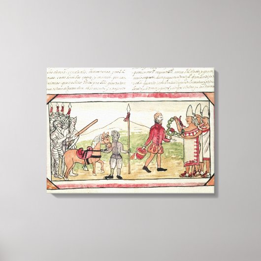 Vergadering van Hernando Cortes en Montezuma Canvas Afdruk (Voorkant)