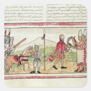 Vergadering van Hernando Cortes en Montezuma Vierkante Sticker