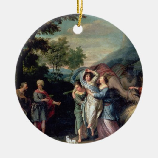 Vergadering van Jacob en Laban met Rachel, Leah en Keramisch Ornament (Voorkant)