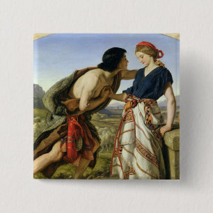 Vergadering van Jacob en Rachel, 1853 Vierkante Button 5,1 Cm