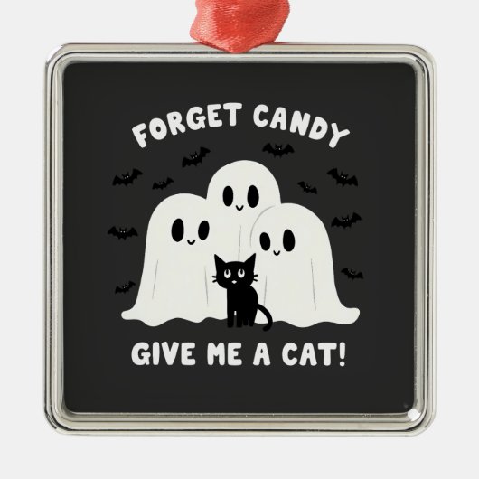 Vergeet het Snoep Geef me een kat Spooky Halloween Metalen Ornament (Voorkant)