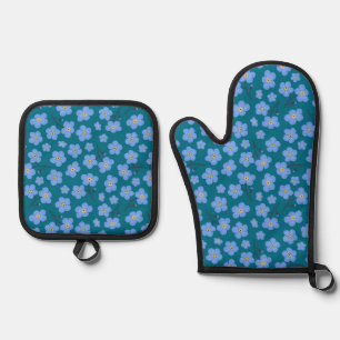 Vergeet me geen patroon ovenwant & pannenlap set