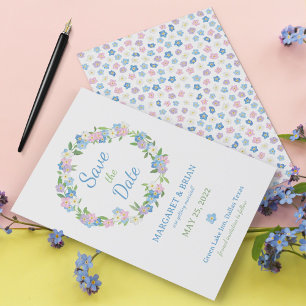 Vergeet me niet blauw & roze Waterverf bruiloft Save The Date