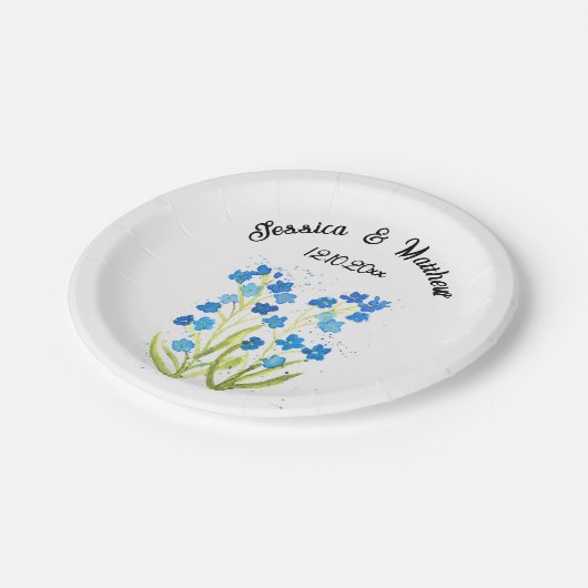 Vergeet me niet Blauwe bloemenbruiloft Waterverf B Papieren Bordje (Gekanteld)