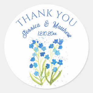 Vergeet me niet Blauwe bloemenbruiloft Waterverf B Ronde Sticker