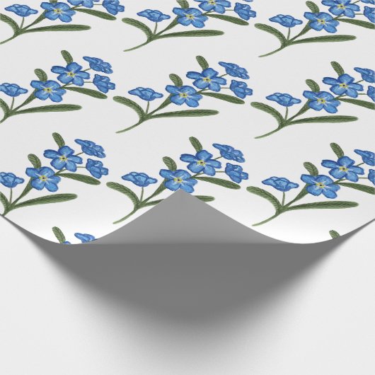Vergeet me niet bloemen wikkelen papier wit patroo (Hoek)