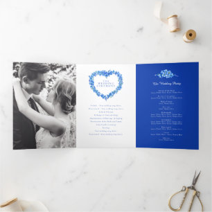 Vergeet-me-niet bloemenhart krans kunst bruiloft drieluik programma