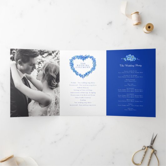 Vergeet-me-niet bloemenhart krans kunst bruiloft drieluik programma (Binnen)