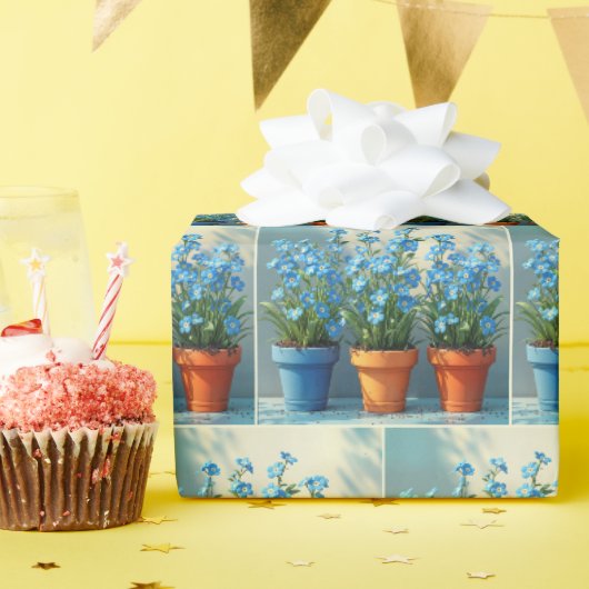 Vergeet-me-niet-bloempotten Cadeaupapier (Verjaardagsfeest)