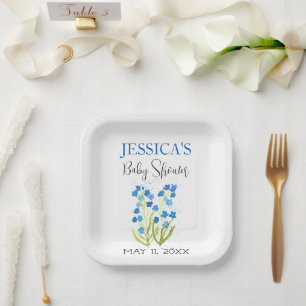 Vergeet me niet Blue Flowers Baby shower Meisje Papieren Bordje