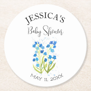 Vergeet me niet Blue Flowers Baby shower Meisje Ronde Kartonnen Onderzetter