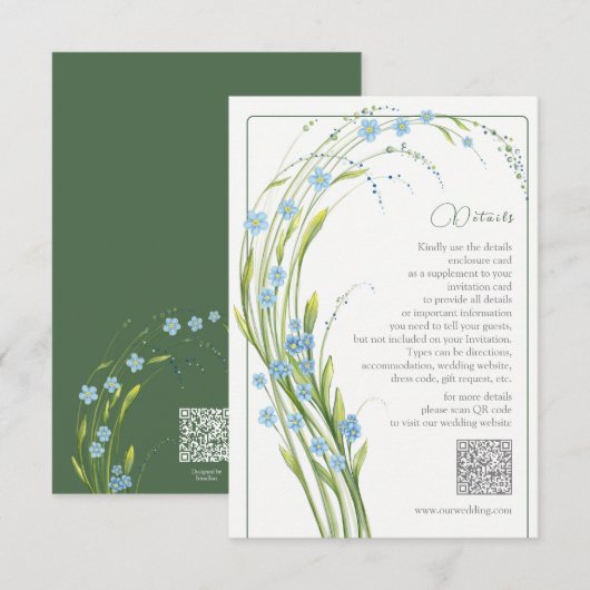 Vergeet-me-niet bruiloft details informatiekaartje (Voorkant / Achterkant)
