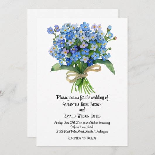 Vergeet-me-niet bruiloft uitnodiging op wit (Voorkant / Achterkant)