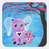 Vergeet me niet dat ik geen roze olifant cat Cherr Vierkante Sticker (Voorkant)