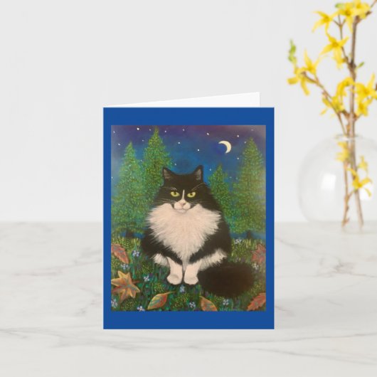Vergeet me niet dat Tuxedo Cat Kaart (Gele Bloem)