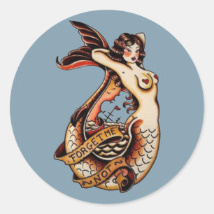 Vergeet me niet -  mermaïde tattoo kunst ronde sticker
