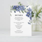 Vergeet me niet moderne bloemen bruiloft details informatiekaartje (Staand voorkant)