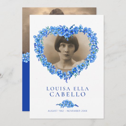 Vergeet-me-nots begrafenisviering van het leven bl kaart (Voorkant / Achterkant)