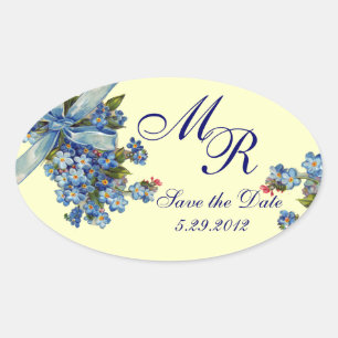VERGEET ME NOTULEN MONOGRAM, WEDDING PARTY blue ro Ovale Sticker