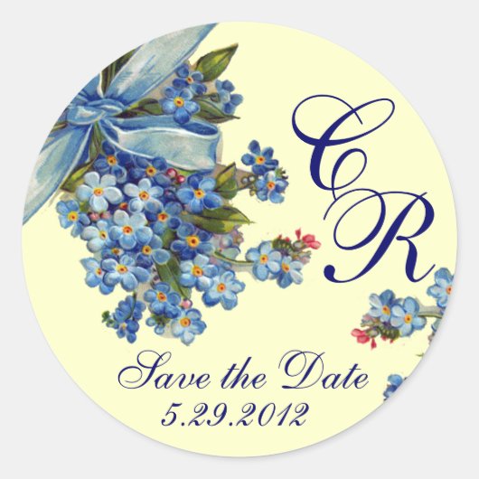 VERGEET ME NOTULEN MONOGRAM, WEDDING PARTY blue Ronde Sticker (Voorkant)