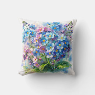 Vergeet-mij-niet blauwe en roze bloemen waterverf kussen