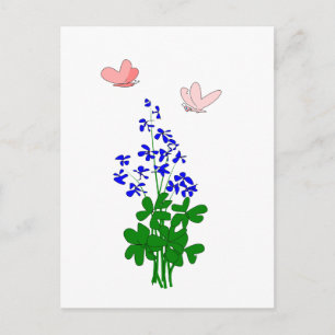 Vergeet-mij-niet bloemen blauw, klaver, vlinder briefkaart