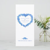 Vergeet-mij-niet hart blauw witte trouwmenu's menu (Staand voorkant)