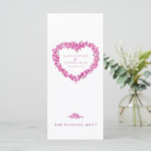 Vergeet-mij-niet hart roze witte trouwmenu's menu (Staand voorkant)