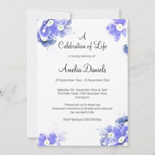 Vergeet-mij-niet Viering van het leven Aankondiging (Voorkant)