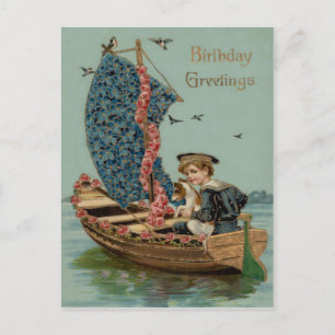 Vergeet-mij-nietje Roze Zeilboot Hond Puppy Briefkaart